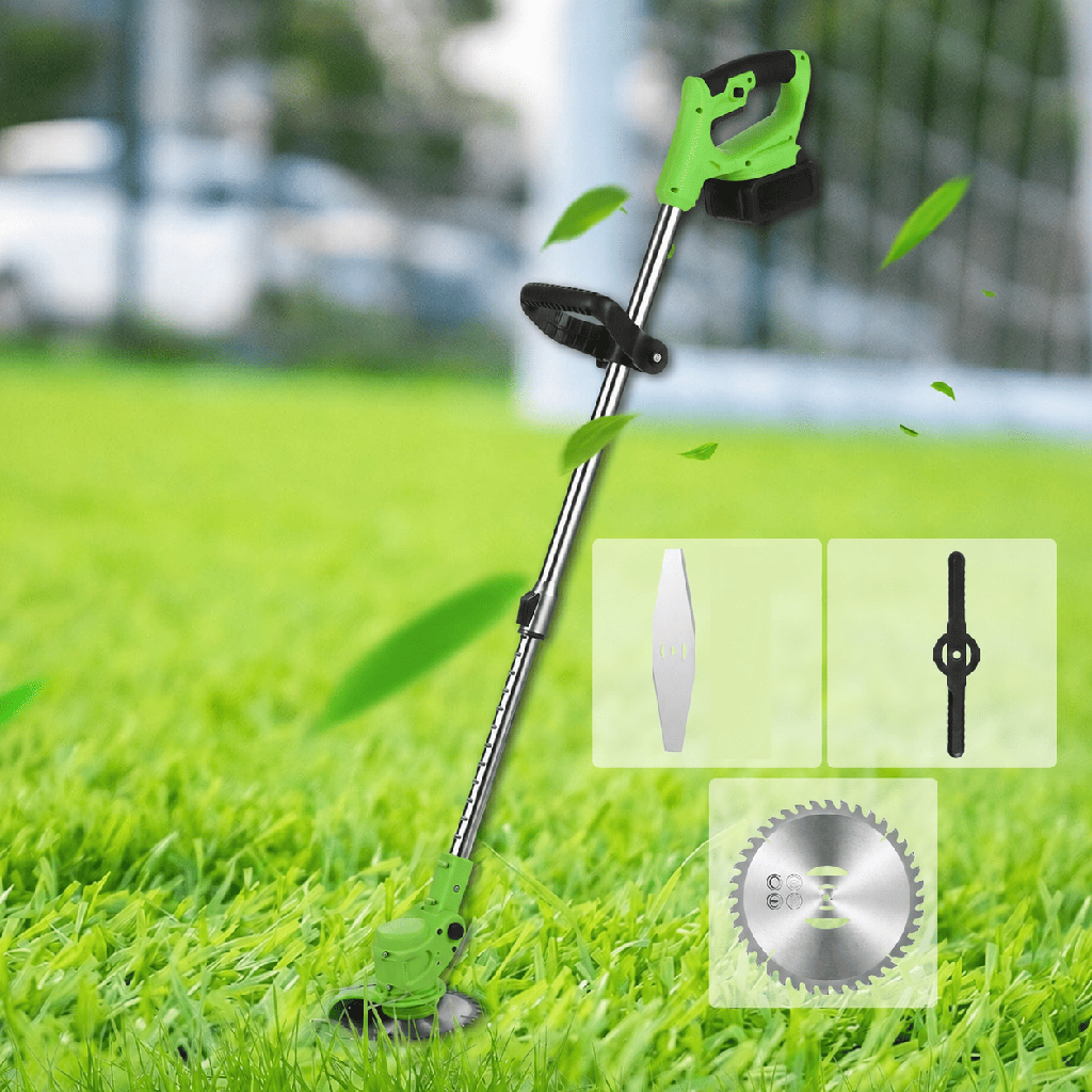 Akumulátorový vyžínač na trávniku s tromi druhmi nožov